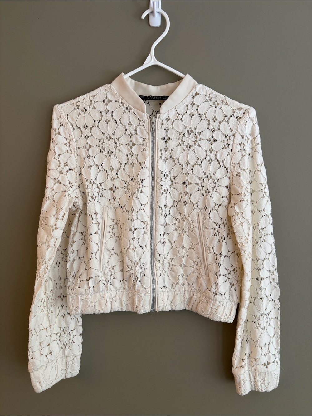ZARA Ivory Lace Bomber Jacket size XS
